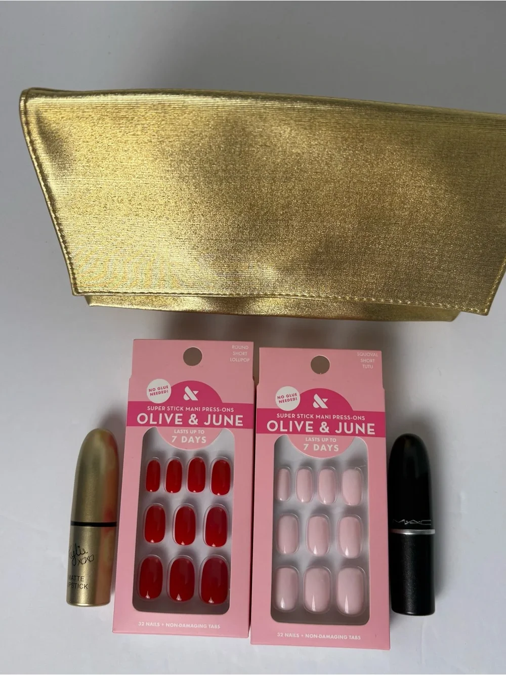 5pc bundle-Estee Lauder gold, metallic cosmetic makeup bag or clutch& Kylie &